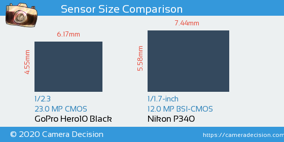 GoPro Hero10 Black vs Nikon P340 Sensor Size Comparison