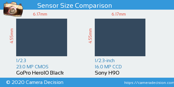 GoPro Hero10 Black vs Sony H90 Sensor Size Comparison