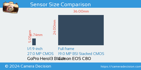 GoPro Hero13 Black vs Canon EOS C80 Sensor Size Comparison