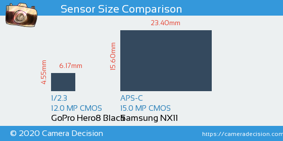 GoPro Hero8 Black vs Samsung NX11 Sensor Size Comparison