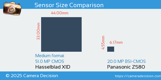 Hasselblad X1D vs Panasonic ZS80 Sensor Size Comparison