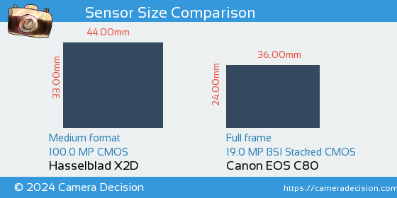 Hasselblad X2D vs Canon EOS C80 Sensor Size Comparison