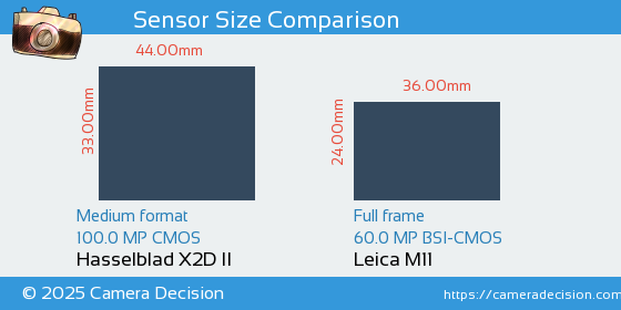 Hasselblad X2D II vs Leica M11 Sensor Size Comparison