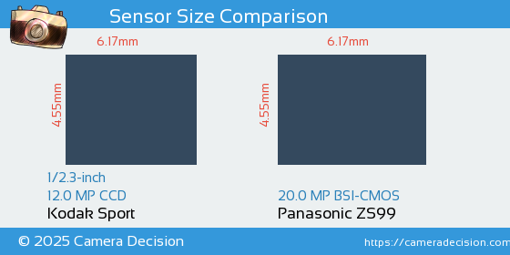 Kodak Sport vs Panasonic ZS99 Sensor Size Comparison