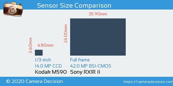 Kodak M590 vs Sony RX1R II Sensor Size Comparison