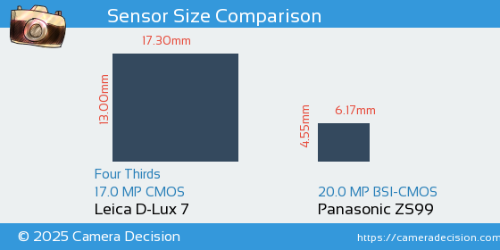 Leica D-Lux 7 vs Panasonic ZS99 Sensor Size Comparison
