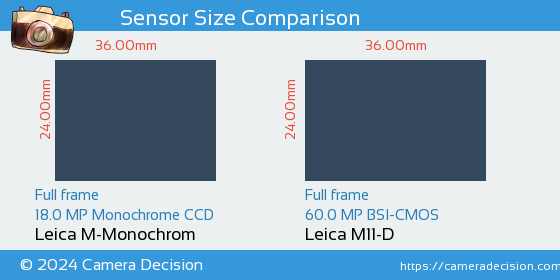 Leica M-Monochrom vs Leica M11-D Sensor Size Comparison