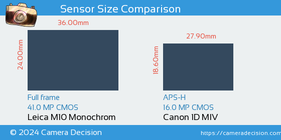 Leica M10 Monochrom vs Canon 1D MIV Sensor Size Comparison