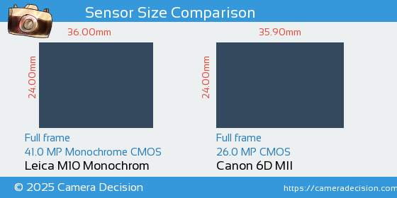 Leica M10 Monochrom vs Canon 6D MII Sensor Size Comparison