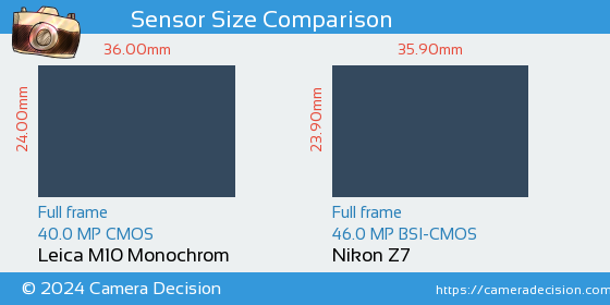 Leica M10 Monochrom vs Nikon Z7 Sensor Size Comparison