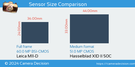 Leica M11-D vs Hasselblad X1D II Sensor Size Comparison