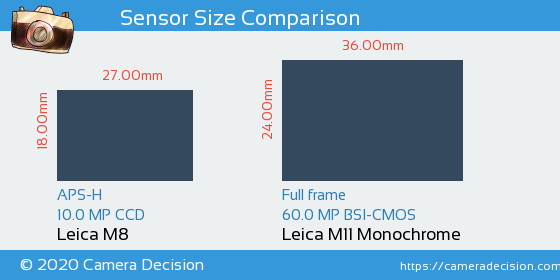 Leica M8 vs Leica M11 Monochrom Sensor Size Comparison