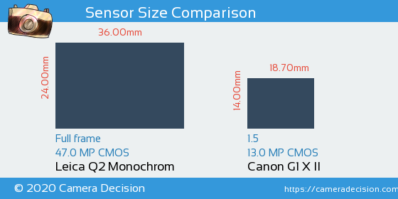 Leica Q2 Monochrom vs Canon G1 X II Sensor Size Comparison