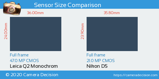 Leica Q2 Monochrom vs Nikon D5 Sensor Size Comparison