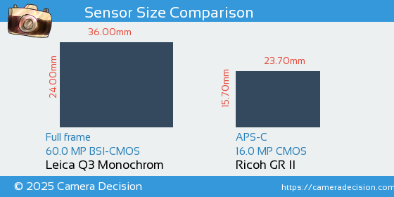 Leica Q3 Monochrom vs Ricoh GR II Sensor Size Comparison