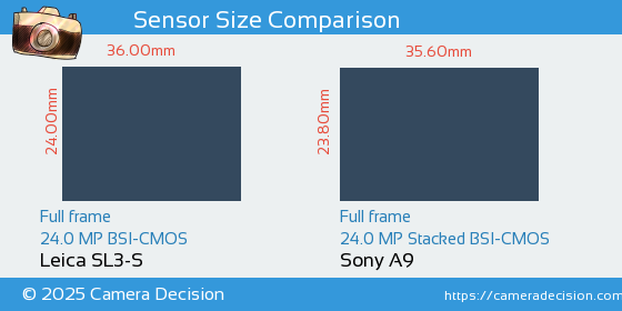 Leica SL3-S vs Sony A9 Sensor Size Comparison