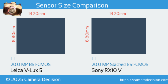Leica V-Lux 5 vs Sony RX10 V Sensor Size Comparison