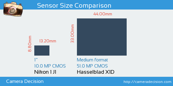 Nikon 1 J1 vs Hasselblad X1D Sensor Size Comparison