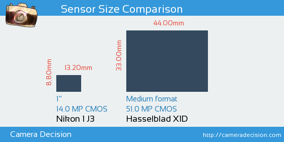 Nikon 1 J3 vs Hasselblad X1D Sensor Size Comparison