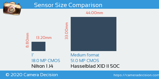 Nikon 1 J4 vs Hasselblad X1D II Sensor Size Comparison