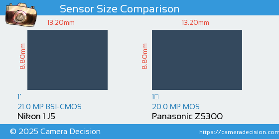 Nikon 1 J5 vs Panasonic ZS300 Sensor Size Comparison
