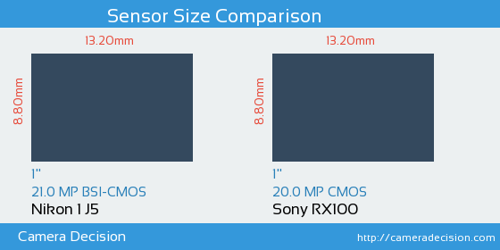 Nikon 1 J5 vs Sony RX100 Sensor Size Comparison