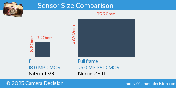 Nikon 1 V3 vs Nikon Z5 II Sensor Size Comparison