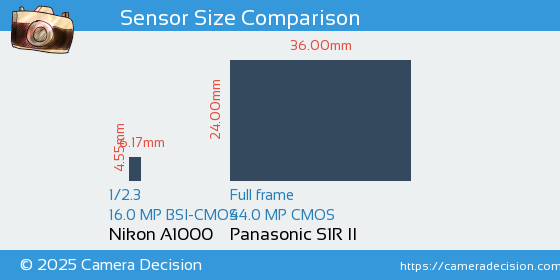 Nikon A1000 vs Panasonic S1R II Sensor Size Comparison