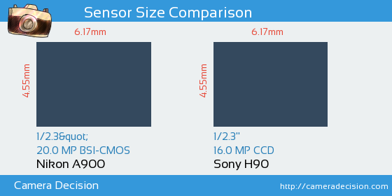 Nikon A900 vs Sony H90 Sensor Size Comparison