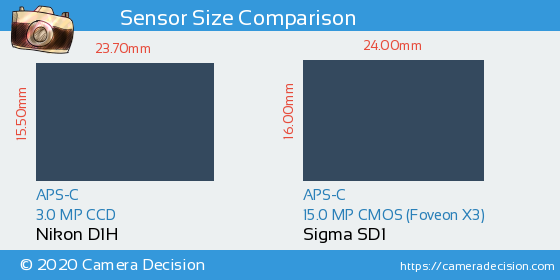 Nikon D1H vs Sigma SD1 Sensor Size Comparison
