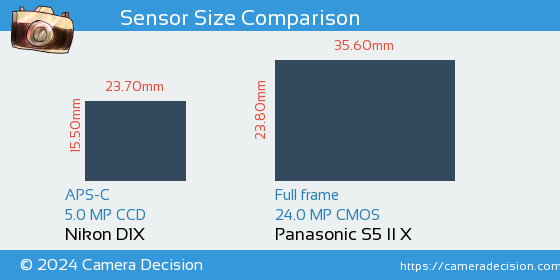 Nikon D1X vs Panasonic S5 II X Sensor Size Comparison