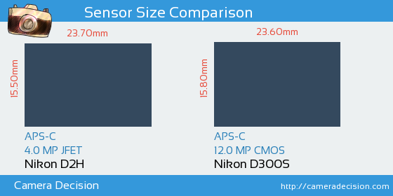 Nikon D2H vs Nikon D300S Sensor Size Comparison