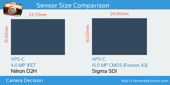 Nikon D2H vs Sigma SD1 Sensor Size Comparison