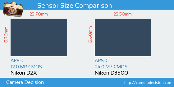 Nikon D2X vs Nikon D3500 Sensor Size Comparison
