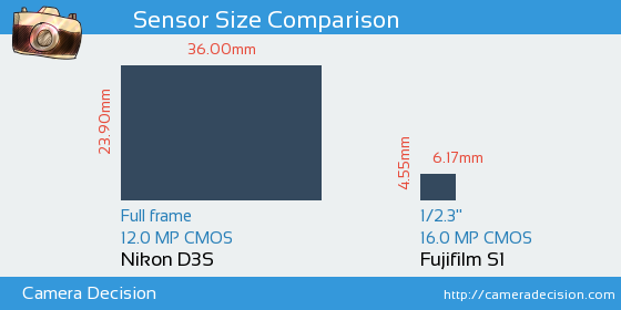 Nikon D3S vs Fujifilm S1 Sensor Size Comparison