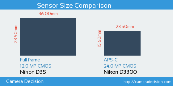 Nikon D3S vs Nikon D3300 Sensor Size Comparison