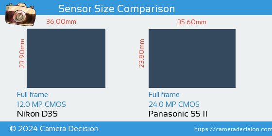 Nikon D3S vs Panasonic S5 II Sensor Size Comparison