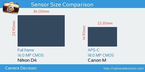 Nikon D4 vs Canon M Sensor Size Comparison