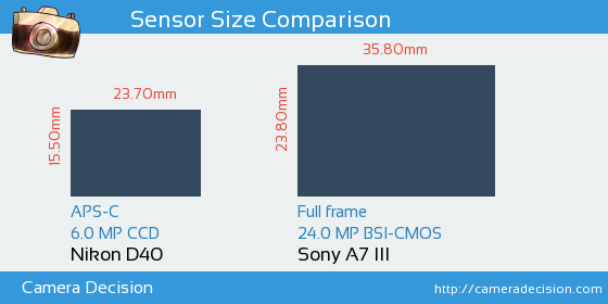 Nikon D40 vs Sony A7 III Sensor Size Comparison
