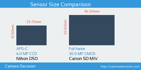 Nikon D50 vs Canon 5D MIV Sensor Size Comparison