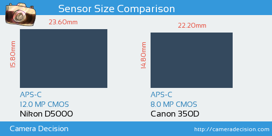 Nikon D5000 vs Canon 350D Sensor Size Comparison