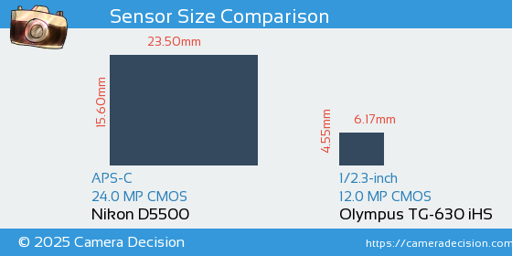 Nikon D5500 vs Olympus TG-630 iHS Sensor Size Comparison