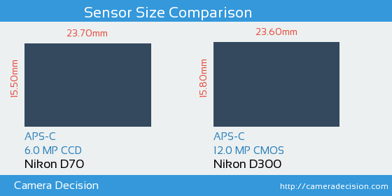 Nikon D70 vs Nikon D300 Sensor Size Comparison