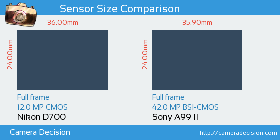 Nikon D700 vs Sony A99 II Sensor Size Comparison