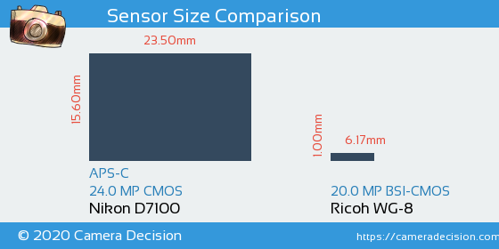 Nikon D7100 vs Ricoh WG-8 Sensor Size Comparison