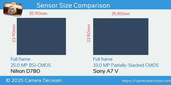 Nikon D780 vs Sony A7 V Sensor Size Comparison