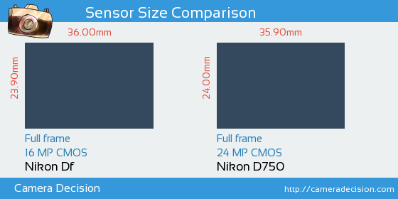 Nikon Df vs Nikon D750 Sensor Size Comparison