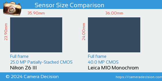 Nikon Z6 III vs Leica M10 Monochrom Sensor Size Comparison