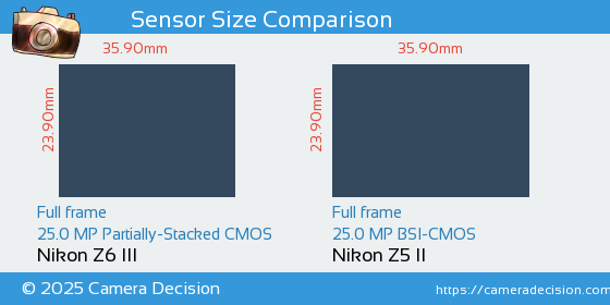 Nikon Z6 III vs Nikon Z5 II Sensor Size Comparison