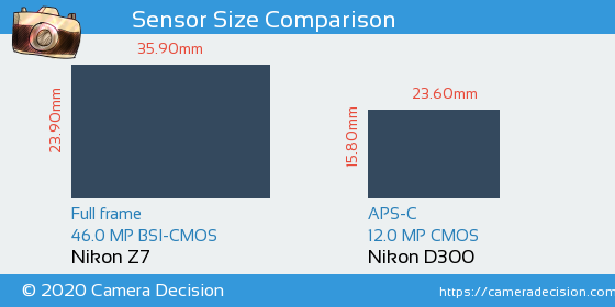 Nikon Z7 vs Nikon D300 Sensor Size Comparison